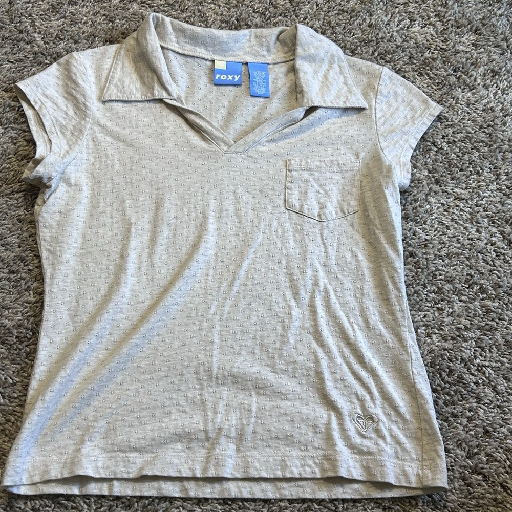 Vintage Roxy  Y2K Women's Shirt XL  Collared V Neck Polo Top Eyelet